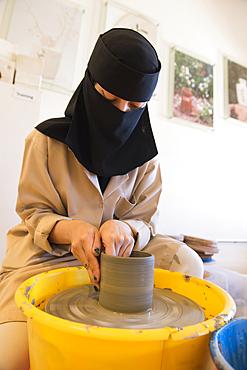 Madrasat Adeera, originaly a Girl's School, now an artistic space where women learn and practice different crafts, here a pottery workshop, whose creations will be sold at the market in the old town of AlUla, Medina Province, Saudi Arabia, Middle East