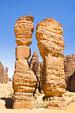 Extraordinary sandstone rock structure called 'Dancing Rocks' in the Sharaan Nature Reserve, AlUla, Medina Province, Saudi Arabia, Middle East