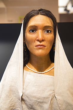 The world's first digital and physical reconstruction of a Nabataean woman, known as 'Hinat' died between the 1st and 2nd centuries BCE, from a 3D scan of her skull, Project guided by CNRS-RCU, Visitor's Center of Hegra, AlUla, Medina Province, Saudi Ar