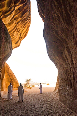 Passage through the Siq channel at Jabal Ithlib area within the UNESCO World Heritage Site of Hegra , AlUla, Medina Province, Saudi Arabia, Middle East