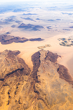 Aerial view from a aircraft of the dersert in AlUla region, Medina Province, Saudi Arabia, Middle East