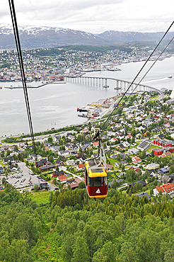 Cable car up the Storsteinen Mountain.Tromso.County of Troms,Norway,Northern Europe