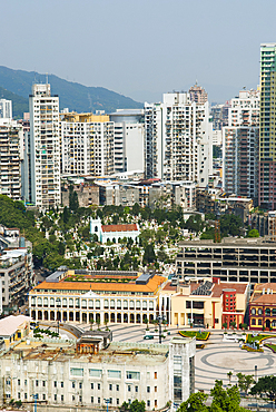Saint Michael cemetery district and Saint Lazarus Church seen from Guia Hill,Macau,Special Administrative Region,China,Asia