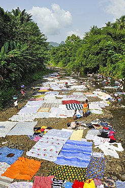 Collective washing in a river at Sao Tome Island, Republic of Sao Tome and Principe,Africa