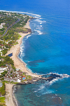 Boucan Canot hotel,aerial view of lagoon west coast , Saint-Gilles-les-Bains. Reunion island,overseas departement of France,Indian Ocean