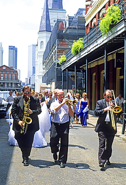 Wedding parade in the French Quarter neighborhood, New Orleans, Louisiana, United States of America, Americas