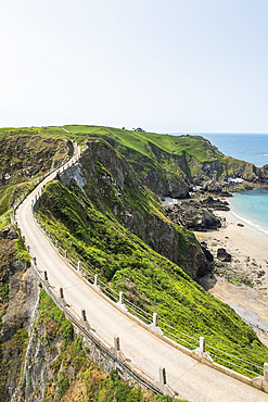 La Coupée, the narrow isthmus which links Greater and Little Sark, Sark island, Channel Islands, Bailiwick of Guernsey, United Kingdom