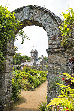 The walled garden with the house in the background, La Seignerie (17th Century), traditional residence of the Seigneur of Sark, Open to the public for the visit of the gardens, Sark island, Channel Islands, Bailiwick of Guernsey, United Kingdom