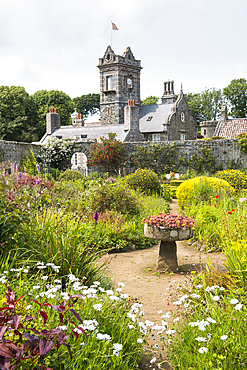 The walled garden with the house in the background, La Seignerie (17th Century), traditional residence of the Seigneur of Sark, Open to the public for the visit of the gardens, Sark island, Channel Islands, Bailiwick of Guernsey, United Kingdom