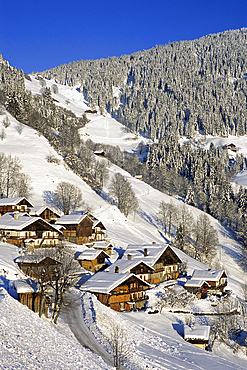 Chalets in the hamlet of Boudin, Areches ski resort, commune of Beaufort-sur-Doron, Savoie department, Rhone-Alpes region, France, Europe