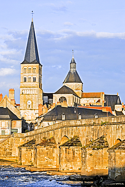Old Bridge and Our Lady Church,La Charite-sur-Loire, Nievre department, Burgundy region, France, Europe