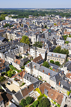 Aerial view over the historical centre of Bourges, from the top of the tower bell of the Cathedral Saint Stephen,Cher department,Berry province,region of Centre,France,Europe