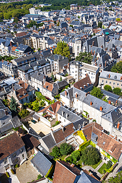 Aerial view over the historical centre of Bourges, from the top of the tower bell of the Cathedral Saint Stephen,Cher department,Berry province,region of Centre,France,Europe