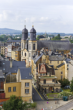 Church Saint-Charles-Borromee in the old city seen from the Chateau,one of the largest fortified medieval castle in Europe,Sedan,Ardennes department,Champagne-Ardenne region,France,Europe