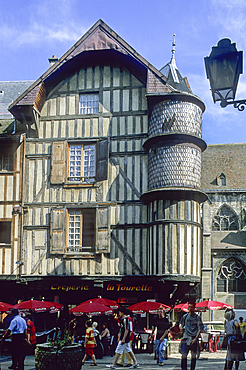 Turret of the Goldsmith's House,timber-framed houses,Champeaux street,Troyes,Aube department,Champagne-Ardenne region,France,Europe