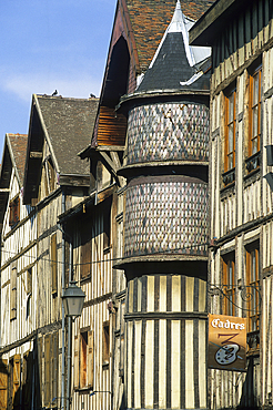 Turret of the Goldsmith's House,timber-framed houses,Champeaux street,Troyes,Aube department,Champagne-Ardenne region,France,Europe