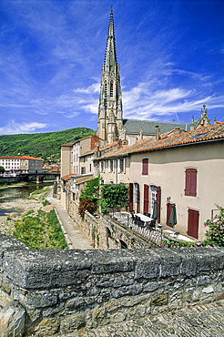 Church viewed from the Old Bridge,Sainte-Affrique, Aveyron department,Occitanie region, France,Europe