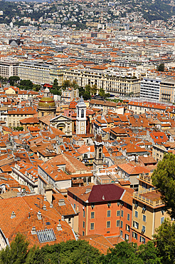 Overview of the Vieux-Nice from a Castle's terrace, Nice,Alpes-Maritimes department,Provence-Alpes-Cote d'Azur region,southeast of France,Europe.