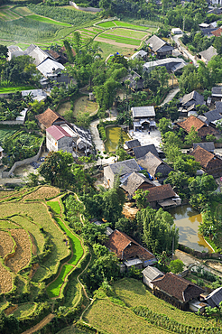 Paddy-fields around Tam Son village viewed from Quan Ba Pass on the road to Yen Minh,Ha Giang province, Northern Vietnam, Southeast Asia