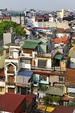 Overview of Hanoi from the roof of Hong Ngoc hotel in Luang Van Can street, Northern Vietnam, Southeast Asia