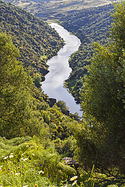 View over the Ardila River from the Noudar Castle, Noudar Nature Park, near Barrancos, Alentejo region, Portugal, southwertern Europe