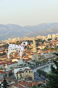 Inflatable plastic Dalmatian dog, Marjane Hill viewpoint, Split, Croatia, Southeast Europe