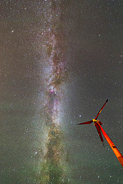 Milky Way with windmill, Whitehorse, Yukon, Canada.