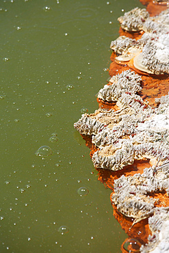 November 2007 - Bubbles rising in Champagne Pool hot spring, Wai-O-Tapu Geothermal area, Taupo Volcanic Zone, New Zealand.