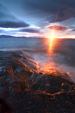 Midnight Sun over Vagsfjorden, Skanland, Troms County, Norway