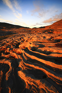 Rock formations on Glomfjordfjellet Mountain in Nordland County, Norway.