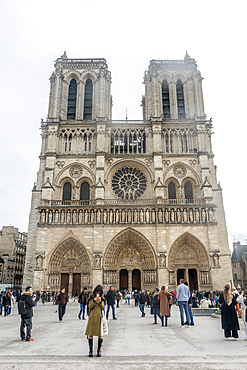Forecourt of cathedral Notre Dame on winter day
