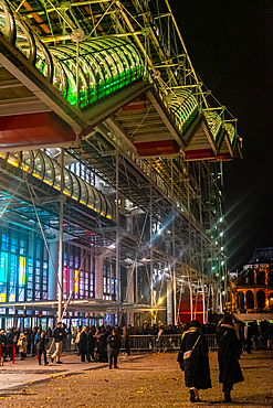 Pompidou Centre at night, Beaubourg, Paris, France