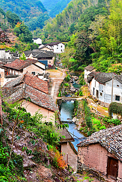 Creek running through the picturesque Shanxiabao village, Wuyi County, Jinhua City, Zhejiang Province, China. Under cultural protection, the 800 year old ancient village was featured in Chinese National Geography and still has buildings from 1723-1735.