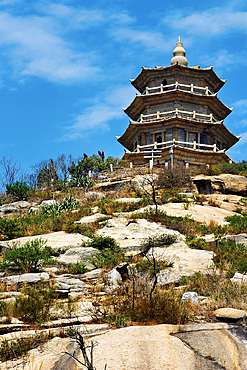Wanshou Pagoda at Baogai Shan, Shishi City, Fujian, China. This stone pagoda, built during the Song Dynasty is more than 800 years old. It was used as a landmark to guide seafarers when Quanzhou was one of the world's largest trading ports.
