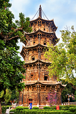 East Pagoda of Kaiyuan Temple, Quanzhou, Fujian Province, China. The pagoda was first built in 865 A.D. (rebuilt 1250). The temple was first built 686 A.D. It is one of the serial sites within Quanzhou: Emporium of the World (UNESCO).