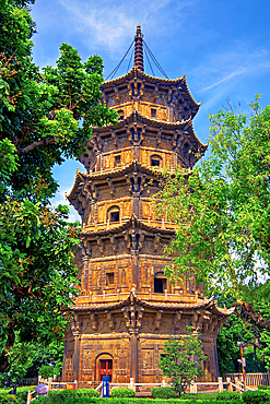 West Pagoda (Renshou Pagoda) of Kaiyuan Temple, Quanzhou, Fujian Province, China. The pagoda was first built in 916 A.D. (rebuilt 1237). The temple was first built 686 A.D. It is one of the serial sites within Quanzhou: Emporium of the World (UNESCO).