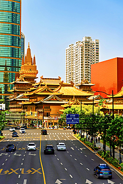 JingAn Temple, Shanghai, China. First built in 247 A.D. it moved from its original location beside Suzhou Creek to its current location in 1216. The temple existed before Shanghai was founded in 1291.
