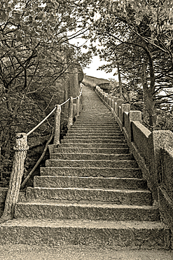 Never ending steep steps in Huangshan (Mt Huang/Yellow Mountain), UNESCO World Heritage and UNESCO Global Geopark, Anhui Province, China.