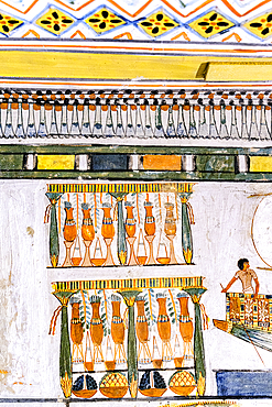 Colorful murals inside an ancient tomb, Valley of the Nobles, West Bank, Luxor, Egypt