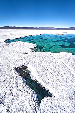 Turquoise ponds in Salinas Grandes salt flat, Jujuy, Argentina