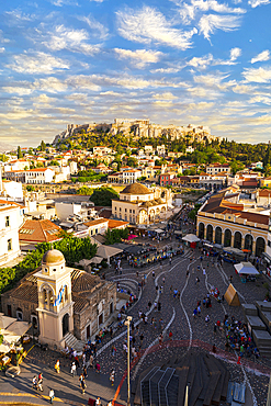 Monastiraki Square with the Acropolis and Parthenon on background, Athens, Attica, Greece