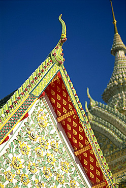 Close-up of decoration of Wihan roof at Wat Pho in Bangkok, Thailand, Southeast Asia, Asia