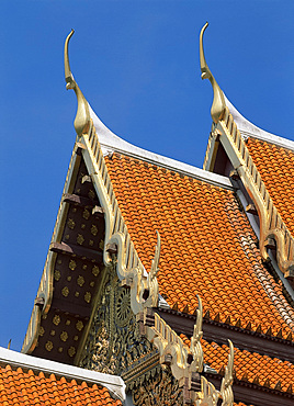 Roof detail, Wat Benchamabophit, Bangkok, Thailand, Southeast Asia, Asia