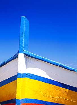 Close-up of a painted fishing boat at Aspra on the island of Sicily, Italy *** Local Caption ***