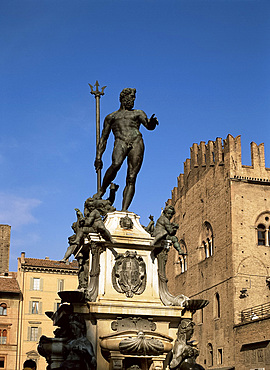 Statue on Fountain of Neptune, Bologna, Emilia-Romagna, Italy, Europe