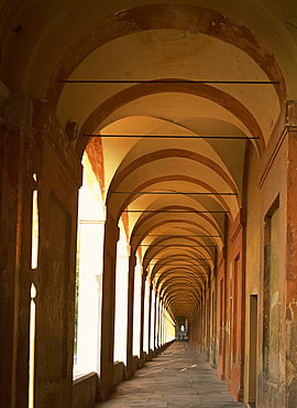 The arcade leading to San Luca in the city of Bologna in Emilia Romagna, Italy, Europe