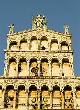 Detail of facade, San Michele in Foro, Lucca, Tuscany, Italy, Europe