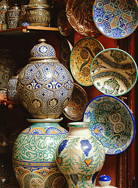 Pottery for sale in the souk in the medina, Marrakech (Marrakesh), Morocco, North Africa, Africa