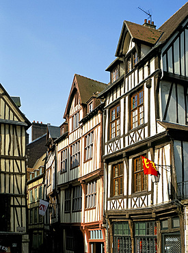 Timbered buildings in the old town, Rouen, Normandy, France, Europe