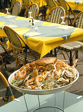 Seafood platter at a cafe in Honfleur, Normandy, France, Europe